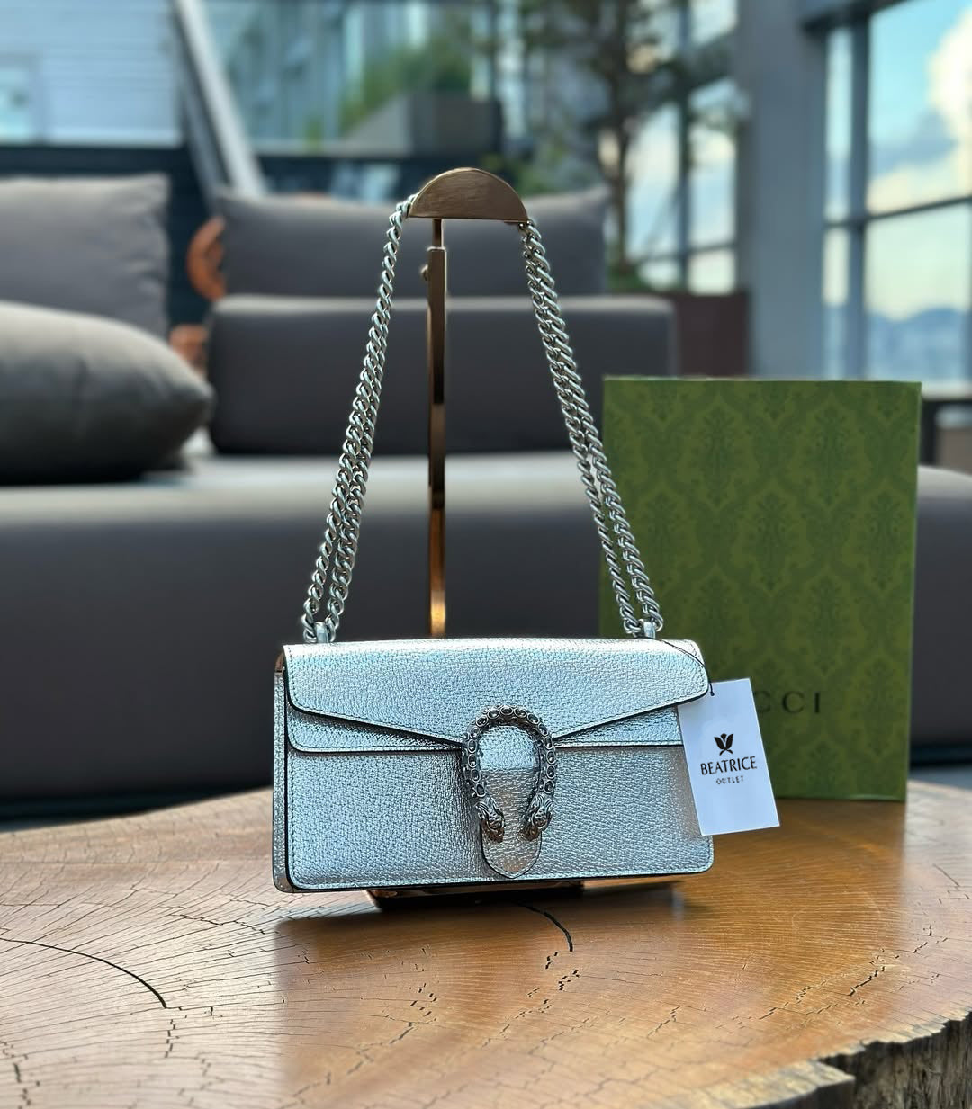 Pronta Entrega – PRONTA-ENTREGA – GUCCI DIONYSUS SUPER MINI BAG METALLIC SILVER LEATHER