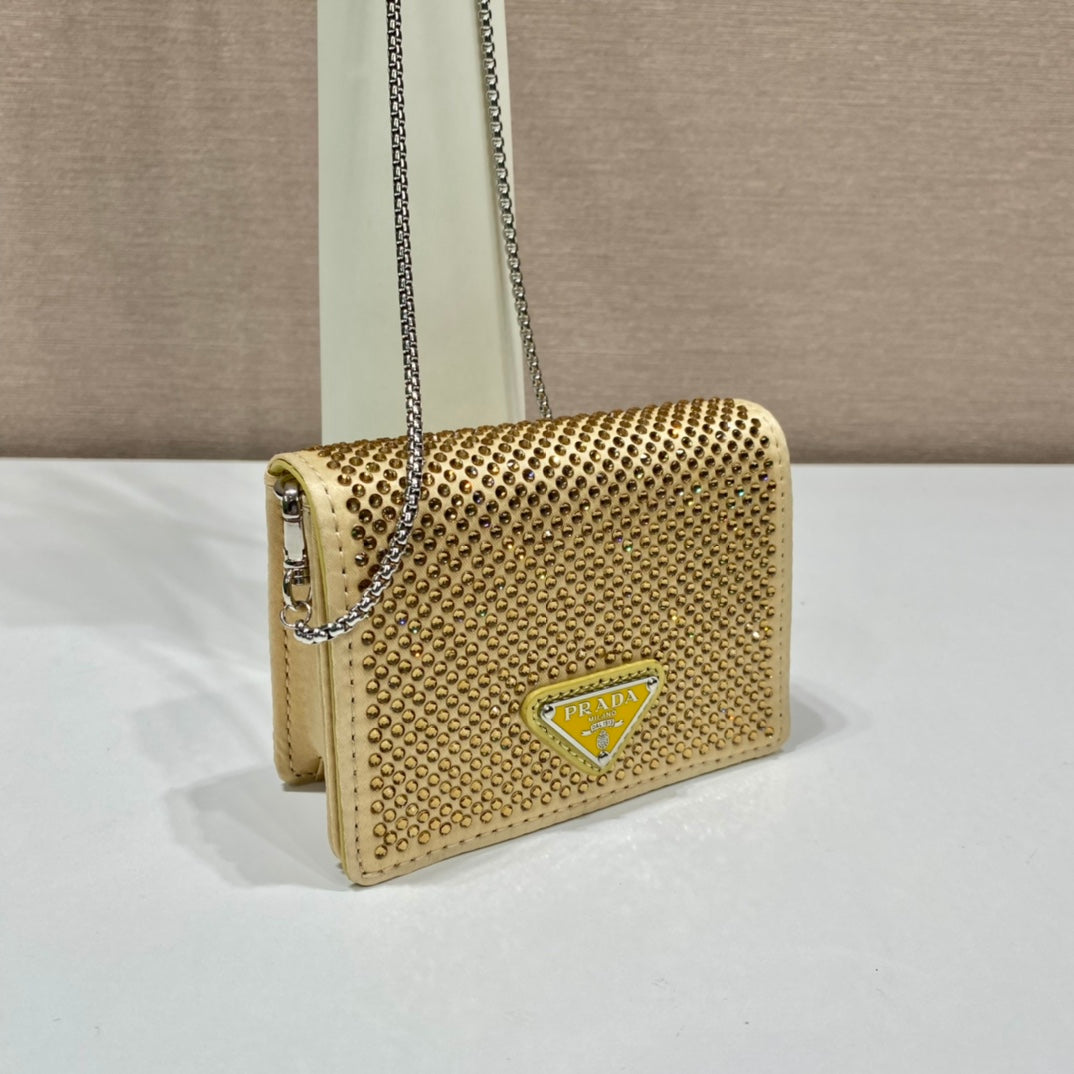 Pronta Entrega – Bolsa Modelo Porta-Cartão Prada com Alça de Ombro e Cristais