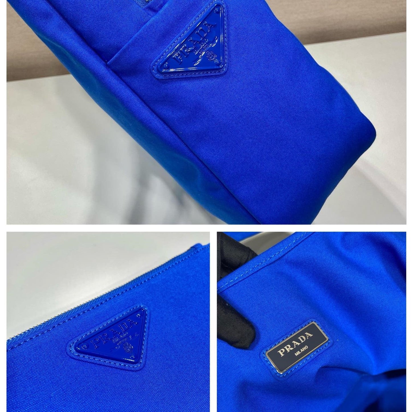 Pronta Entrega – Bolsa Modelo Prada Men Canvas Hobo Bag com Logotipo em Relevo na Frente-Azul