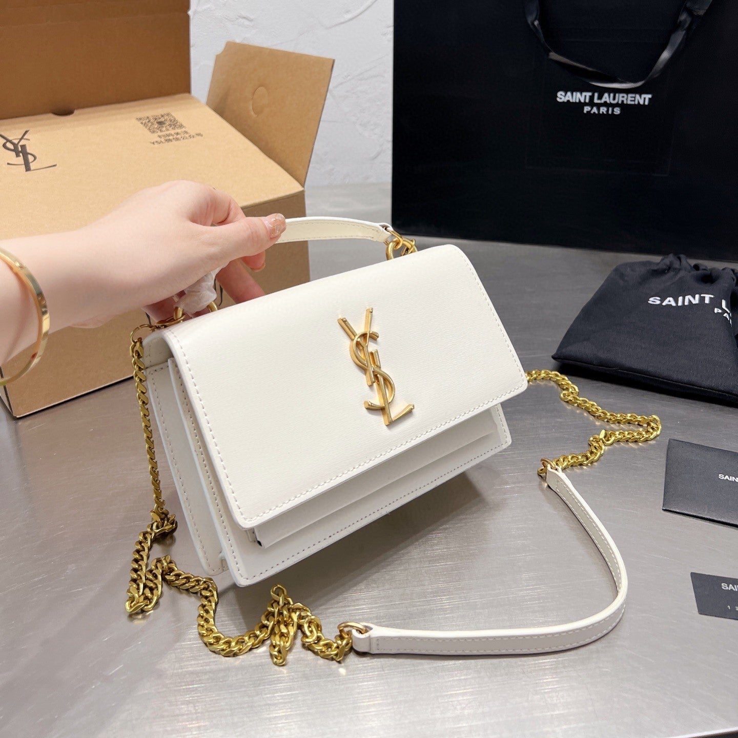 Pronta Entrega – Bolsa Modelo Saint Laurent tiracolo Sunset média
