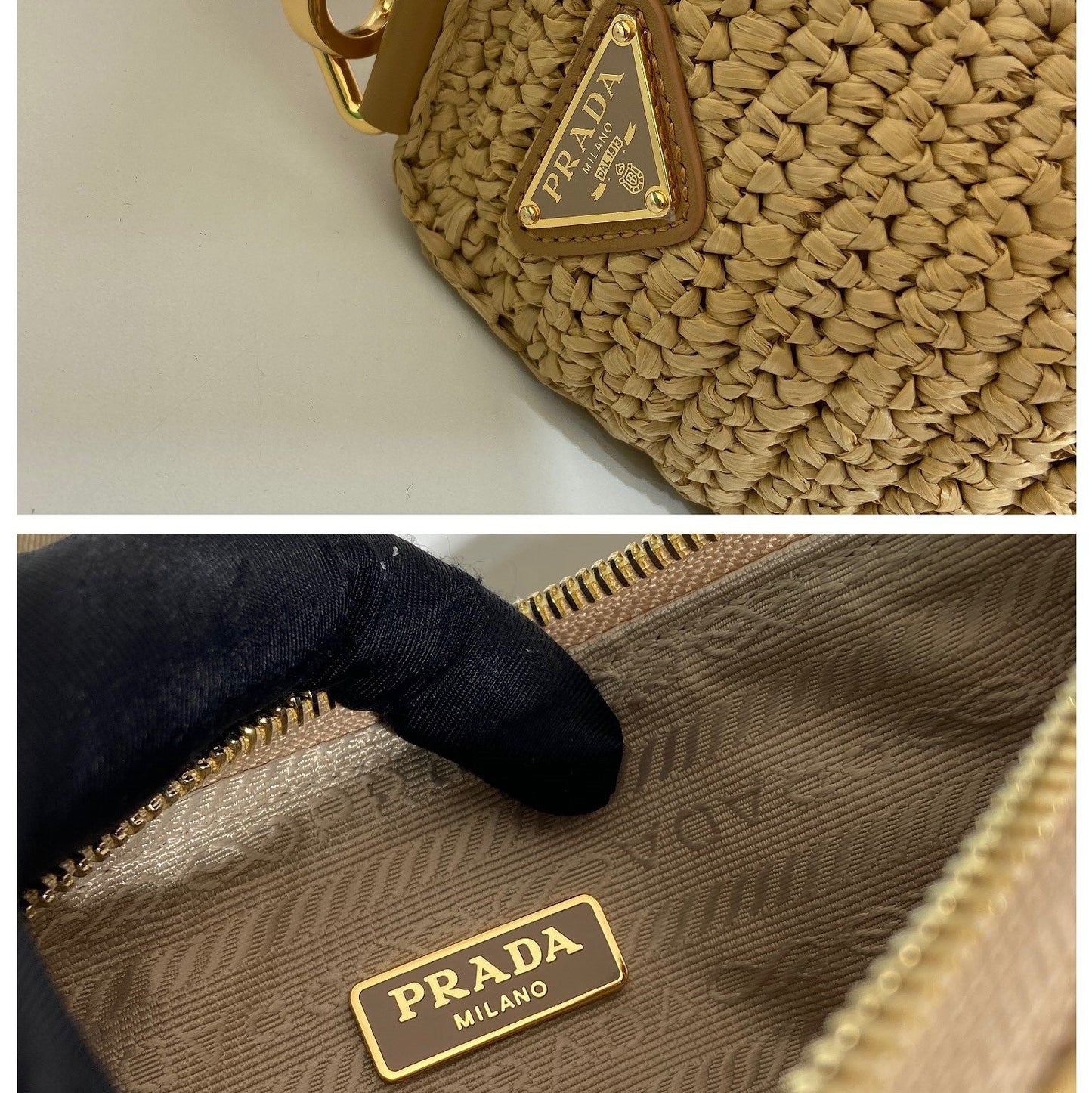 Pronta Entrega – Bolsa Modelo Prada Bandoleira Triangular em Ráfia