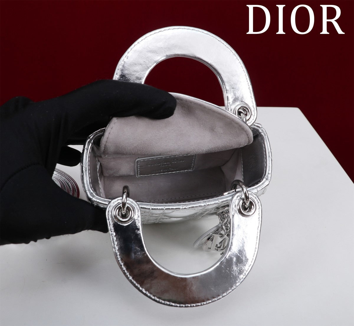 Pronta Entrega – Bolsa Lady Dior Míni Metálico Prata