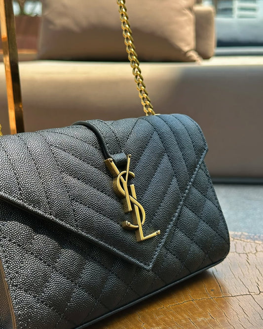Pronta Entrega – SAINT LAURENT MEDIUM CHAIN BAG BLACK GRAIN