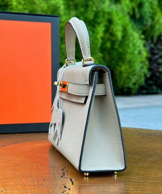 Pronta Entrega – PRONTA-ENTREGA – HERMÈS KELLY SELLIER MINI 20 GRIS PERLE EPSOM GOLD