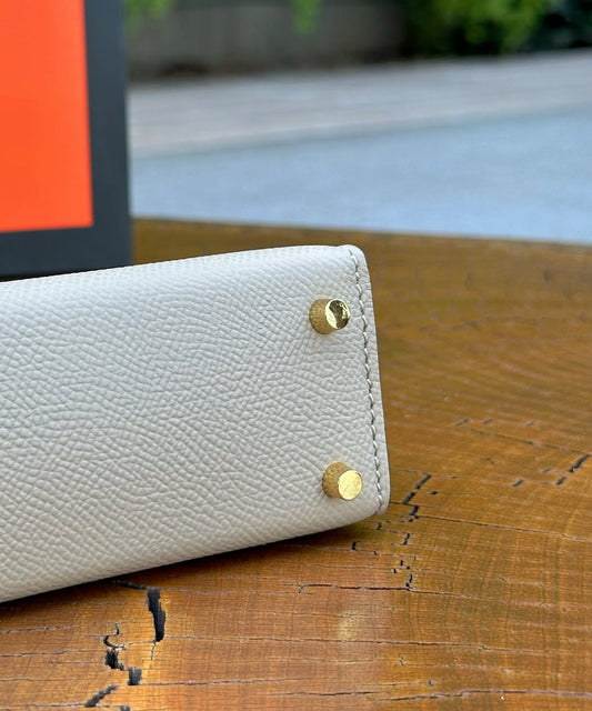 Pronta Entrega – PRONTA-ENTREGA – HERMÈS KELLY SELLIER MINI 20 GRIS PERLE EPSOM GOLD