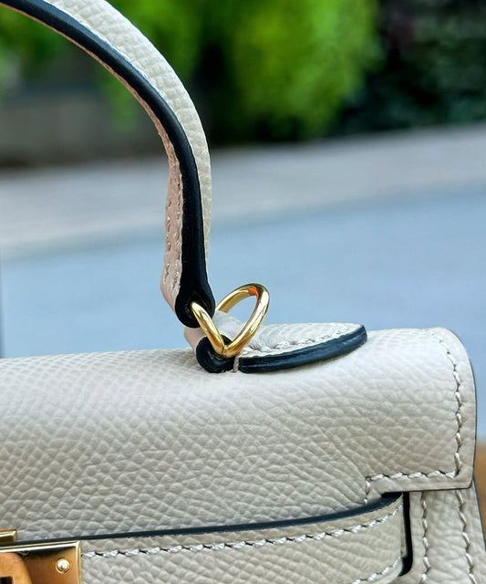 Pronta Entrega – PRONTA-ENTREGA – HERMÈS KELLY SELLIER MINI 20 GRIS PERLE EPSOM GOLD