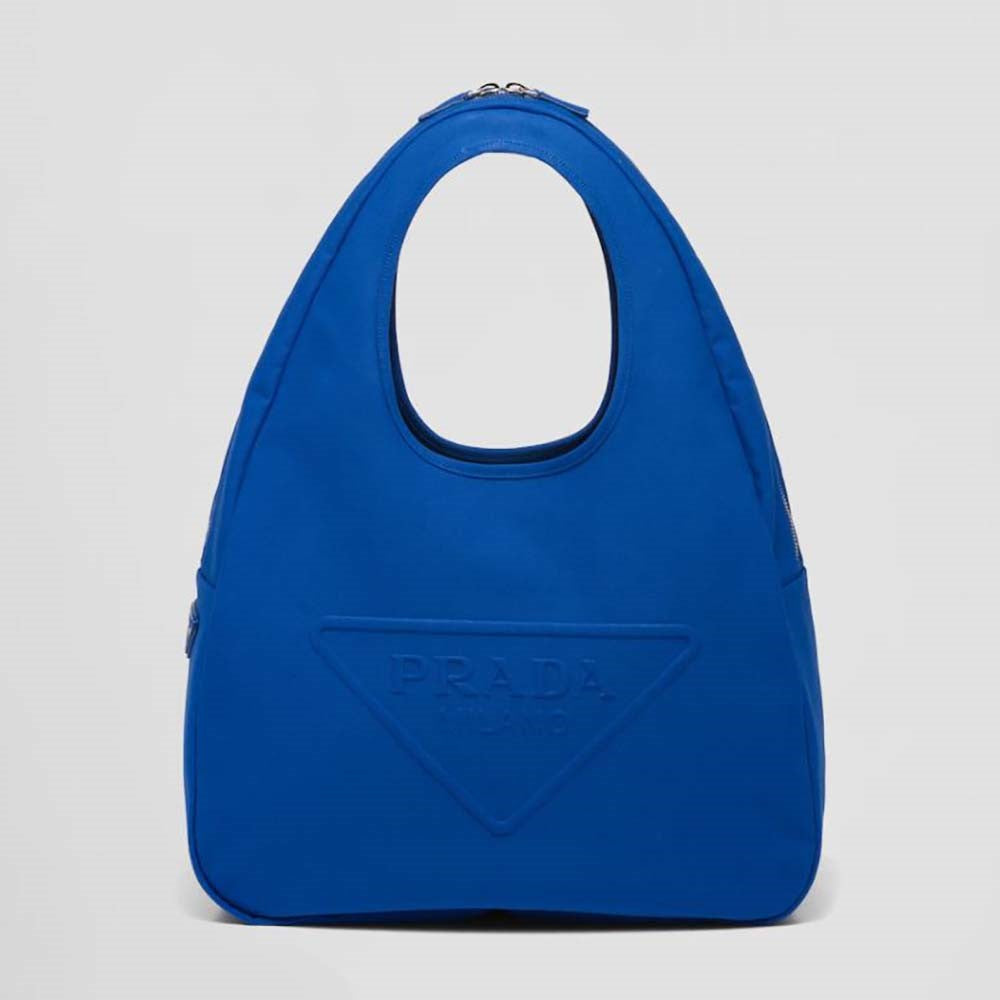 Pronta Entrega – Bolsa Modelo Prada Men Canvas Hobo Bag com Logotipo em Relevo na Frente-Azul