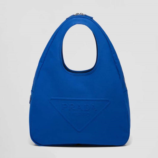 Pronta Entrega – Bolsa Modelo Prada Men Canvas Hobo Bag com Logotipo em Relevo na Frente-Azul