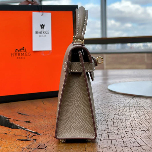 Pronta Entrega – PRONTA-ENTREGA – HERMÈS KELLY SELLIER MINI 20 ETOUPE EPSOM GOLD HARDWARE