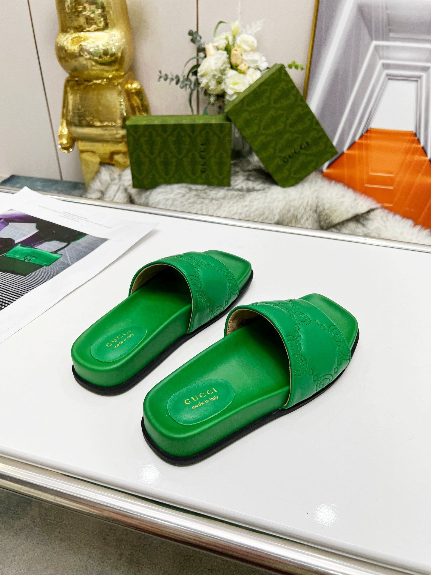 Pronta Entrega – Slide Modelo Gucci GG matelassê de Couro