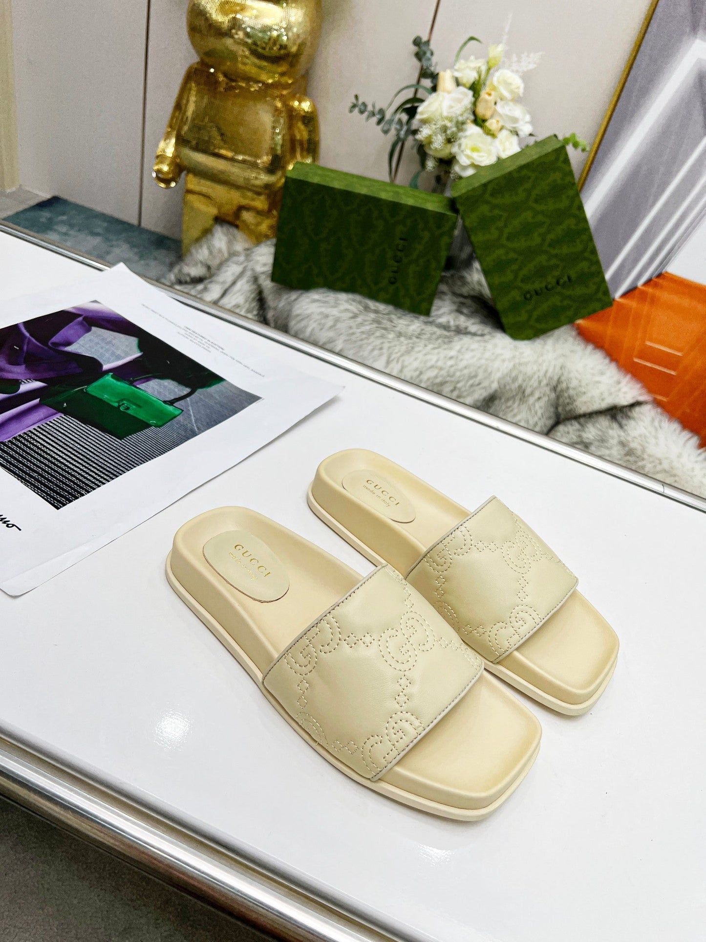 Pronta Entrega – Slide Modelo Gucci GG matelassê de Couro