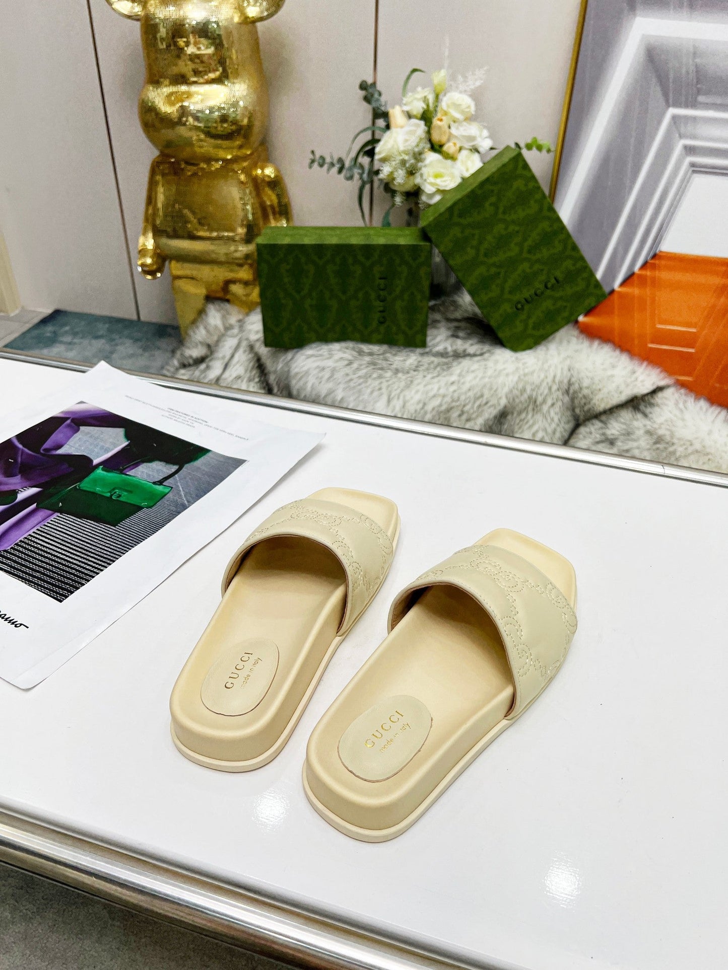 Pronta Entrega – Slide Modelo Gucci GG matelassê de Couro