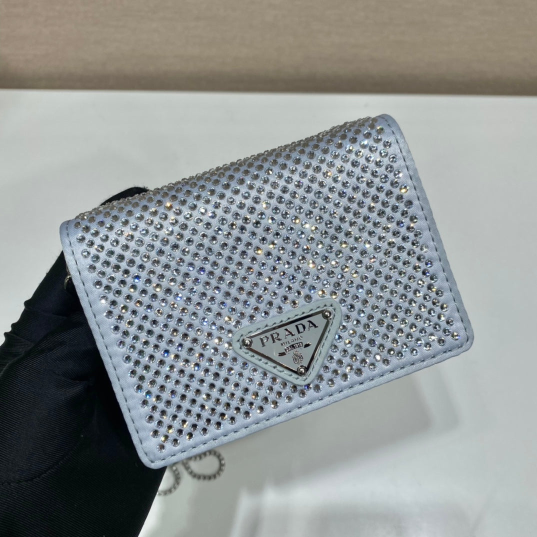 Pronta Entrega – Bolsa Modelo Porta-Cartão Prada com Alça de Ombro e Cristais