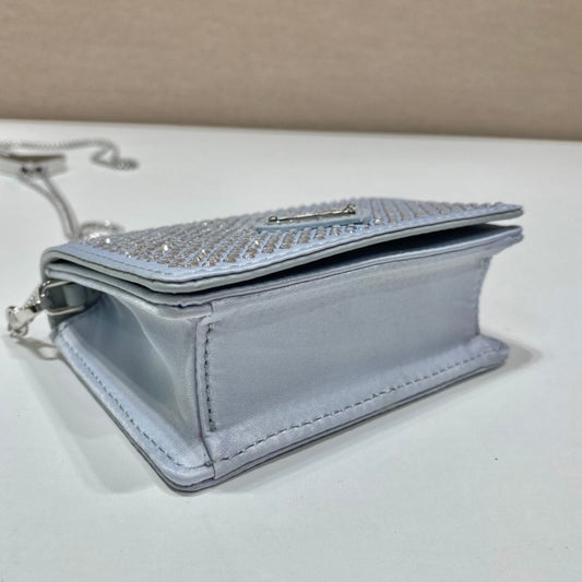 Pronta Entrega – Bolsa Modelo Porta-Cartão Prada com Alça de Ombro e Cristais