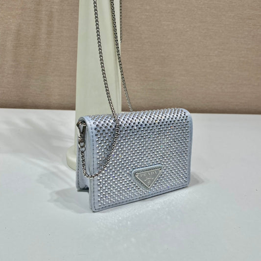 Pronta Entrega – Bolsa Modelo Porta-Cartão Prada com Alça de Ombro e Cristais