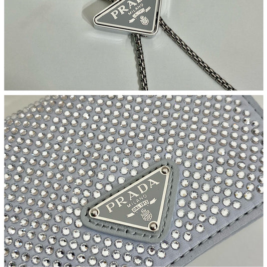 Pronta Entrega – Bolsa Modelo Porta-Cartão Prada com Alça de Ombro e Cristais