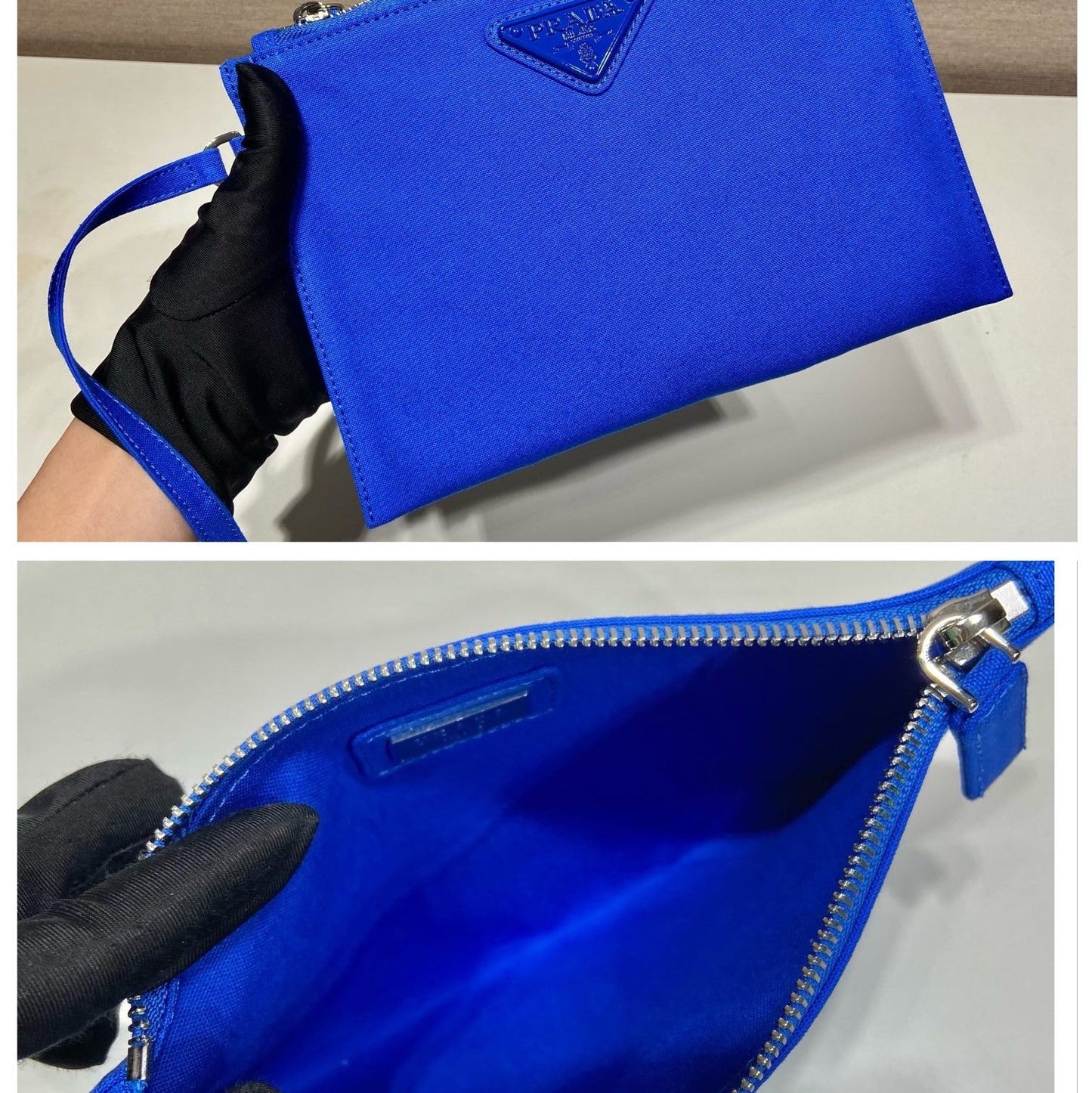 Pronta Entrega – Bolsa Modelo Prada Men Canvas Hobo Bag com Logotipo em Relevo na Frente-Azul