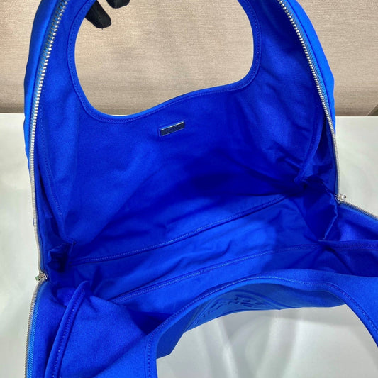 Pronta Entrega – Bolsa Modelo Prada Men Canvas Hobo Bag com Logotipo em Relevo na Frente-Azul
