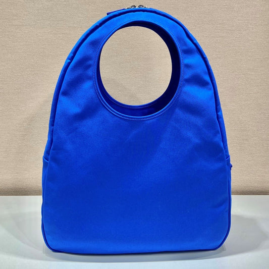 Pronta Entrega – Bolsa Modelo Prada Men Canvas Hobo Bag com Logotipo em Relevo na Frente-Azul