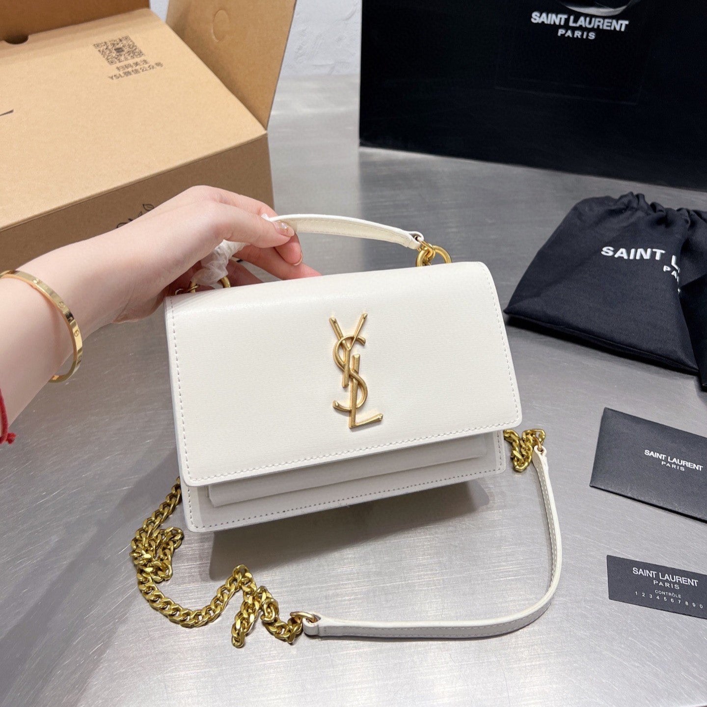 Pronta Entrega – Bolsa Modelo Saint Laurent tiracolo Sunset média