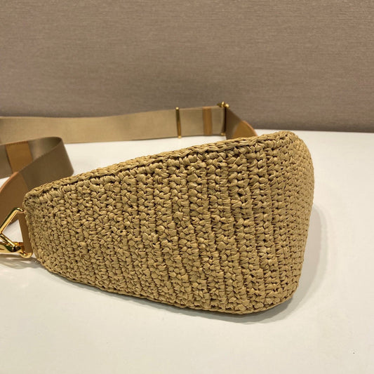 Pronta Entrega – Bolsa Modelo Prada Bandoleira Triangular em Ráfia