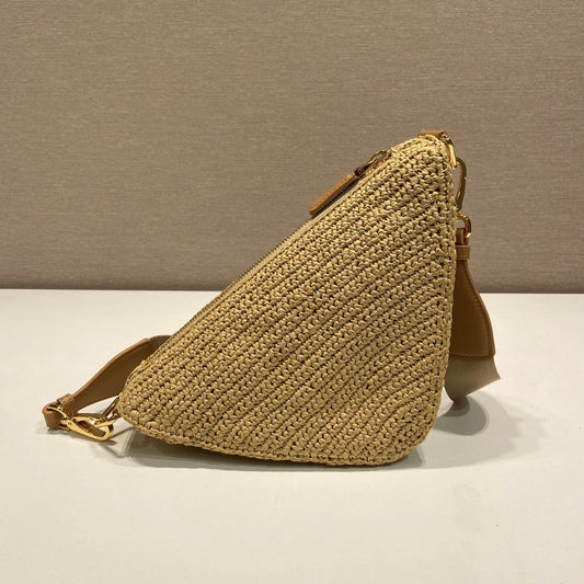 Pronta Entrega – Bolsa Modelo Prada Bandoleira Triangular em Ráfia