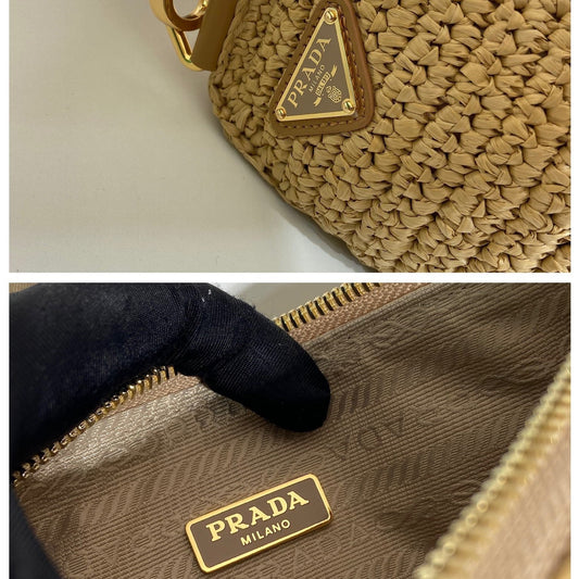 Pronta Entrega – Bolsa Modelo Prada Bandoleira Triangular em Ráfia